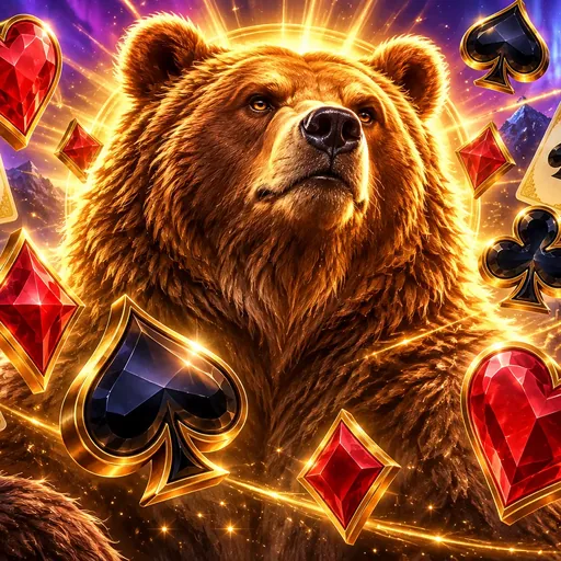 Almighty Bear Megaways pokie cover art with animal and playing-card symbols