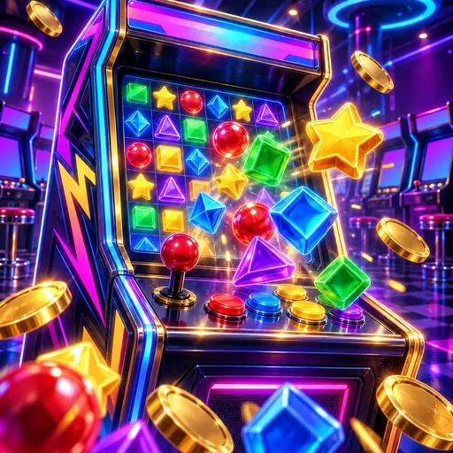 Techno Tumble pokie cover art with arcade-style symbols