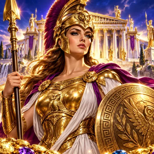 Almighty Athena Empire pokie cover art with Greek mythology symbols