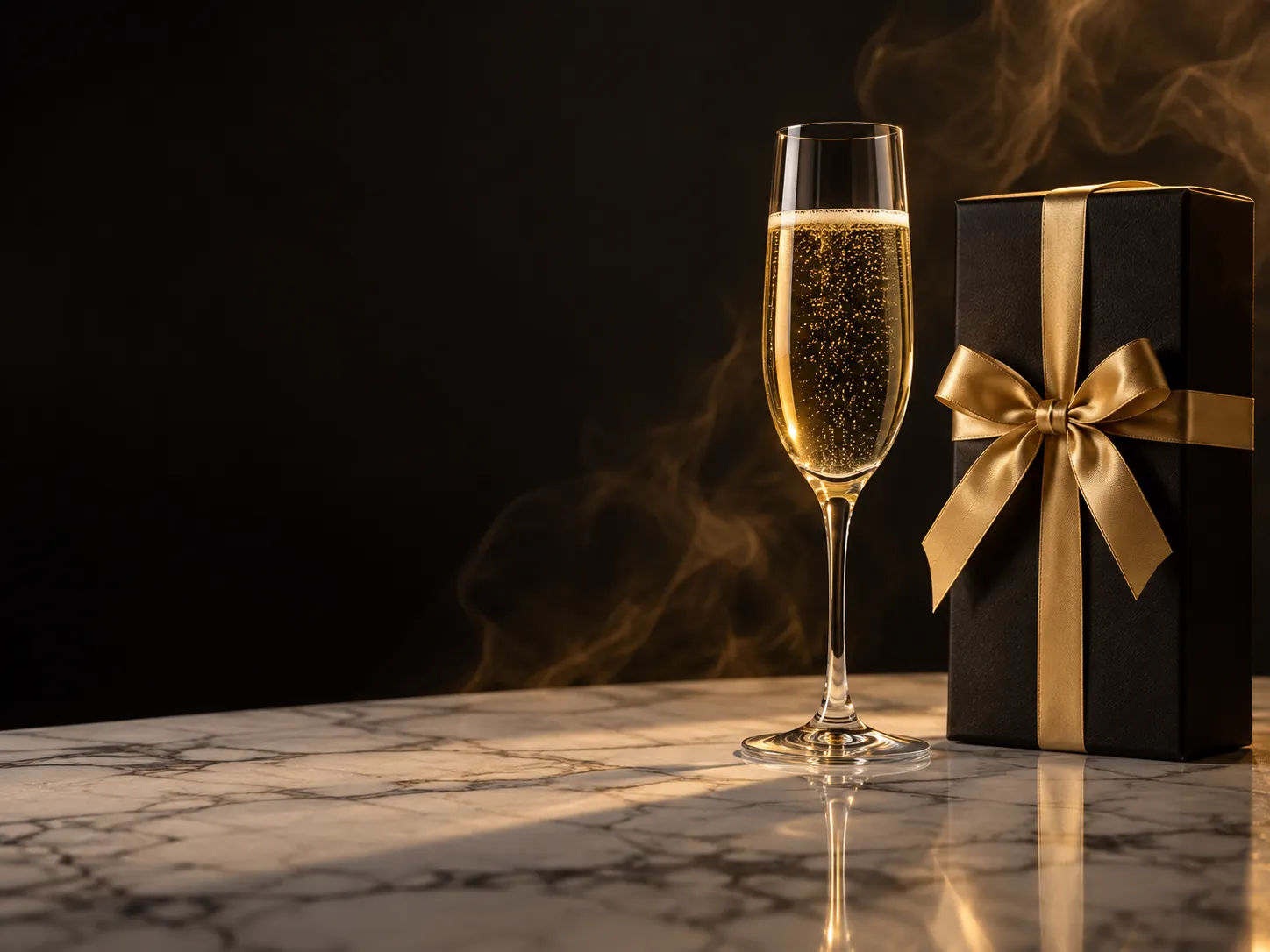 Two champagne glasses on a gold tray, marking the start of a deposit at Here2Win Casino