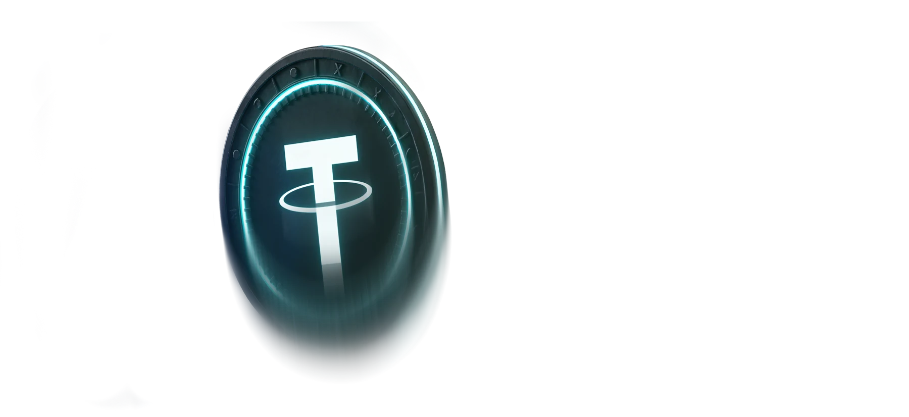 Glowing turquoise Tether coin