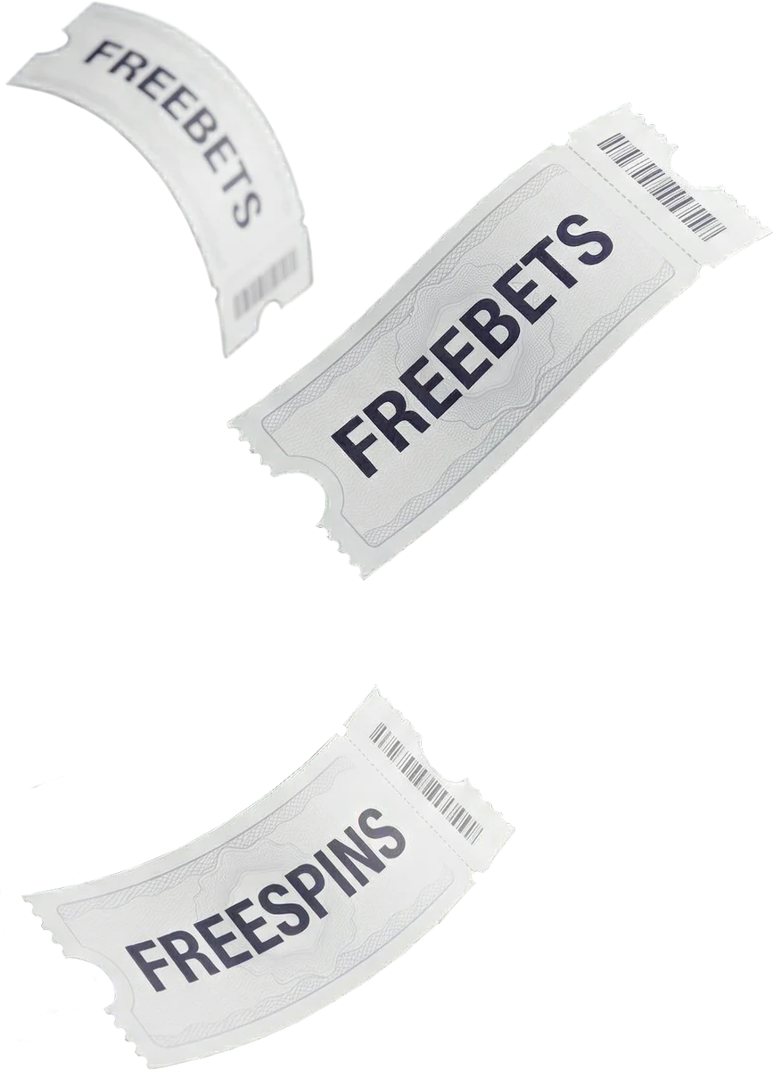 Paper free bet and free spins tickets fanned out on a table