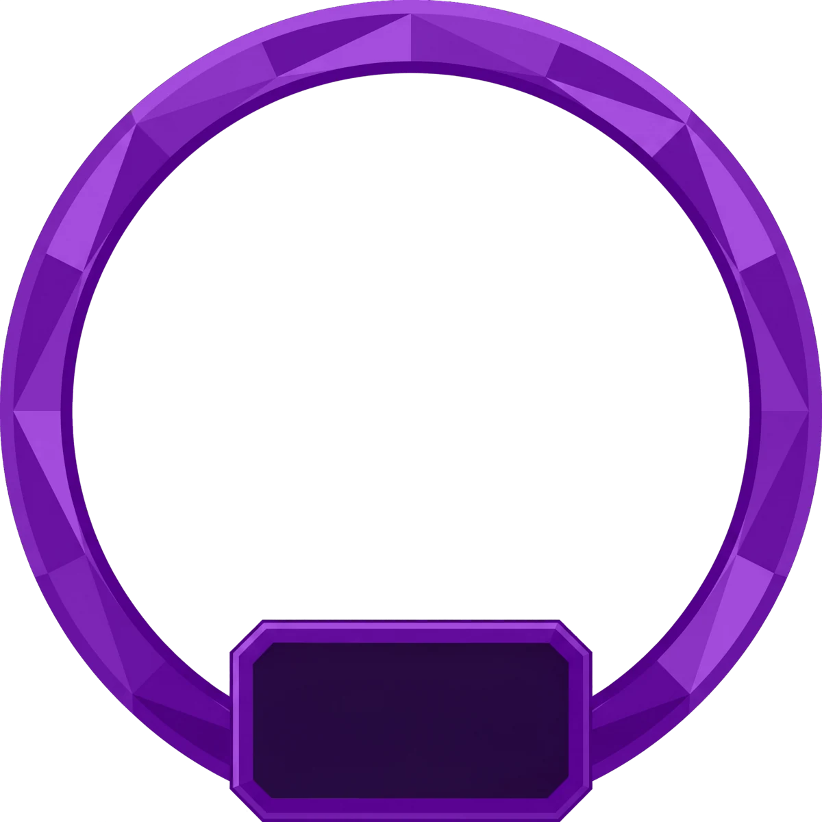 Faceted circular purple frame, a visual marker for the privacy section