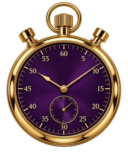 Gold-cased pocket stopwatch with a purple dial, standing in for the timed windows around wagering and verification